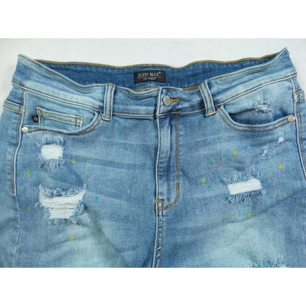 Judy Blue Jean Shorts Womens Size 2XL Blue Denim Cut-Off Hight Rise Stretch